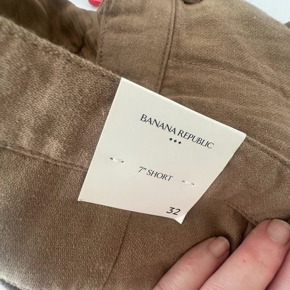 Banana Republic Linen Blend Shorts Mens 7" Tan Size 32 Casual Chino Coastal - Picture 8 of 9